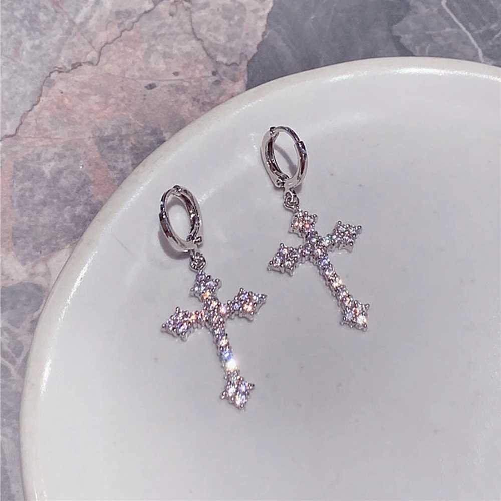 Korean Fashion Zircon Crystal Cross Women Drop Earrings for Gothic Punk Hip Hop Female Piercing Dangle Earrings Party JewelryW251029