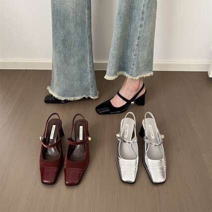 Spring New Korean Style Fashion Square Toe One-Strap High Heel Casual Large Size Women's Designer Shoe Roman Closed-Toe Sandals