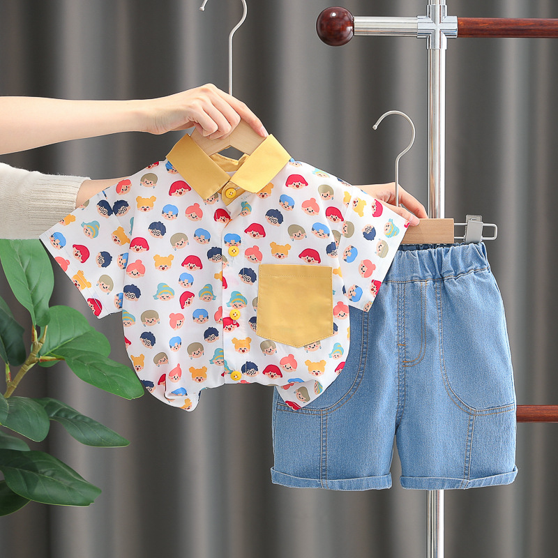 Boys Dinosaur Shirt Set, 2025 Summer Short Sleeve 2-Piece Outfit for Kids, Trendy Toddler Clothes