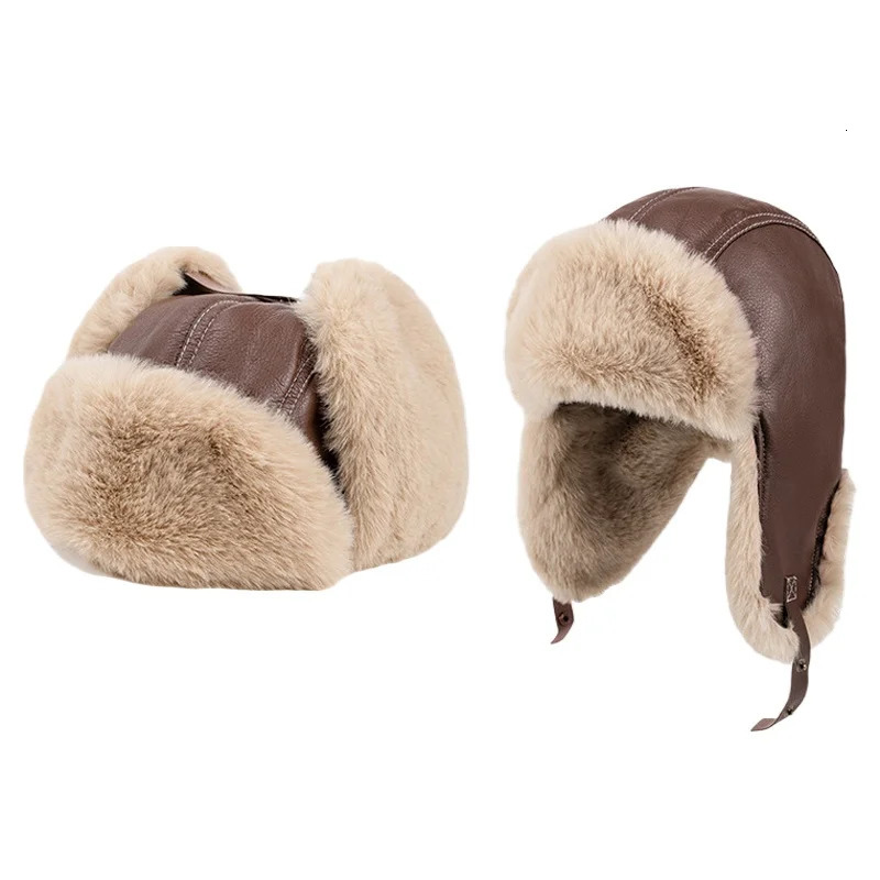 Winter Thick Warm Russian Ushanka Hat For Men Womens Pilot Bomber Trapper Hat Faux Fur Leather Snow Cap with Ear Flaps 251029