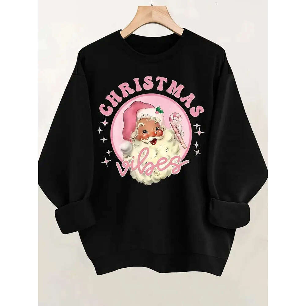 Christmas Gingerbread Printed Hoodie Autumn and Winter Women's Round Neck Top Long Sleeved Pullover Casual Clothing