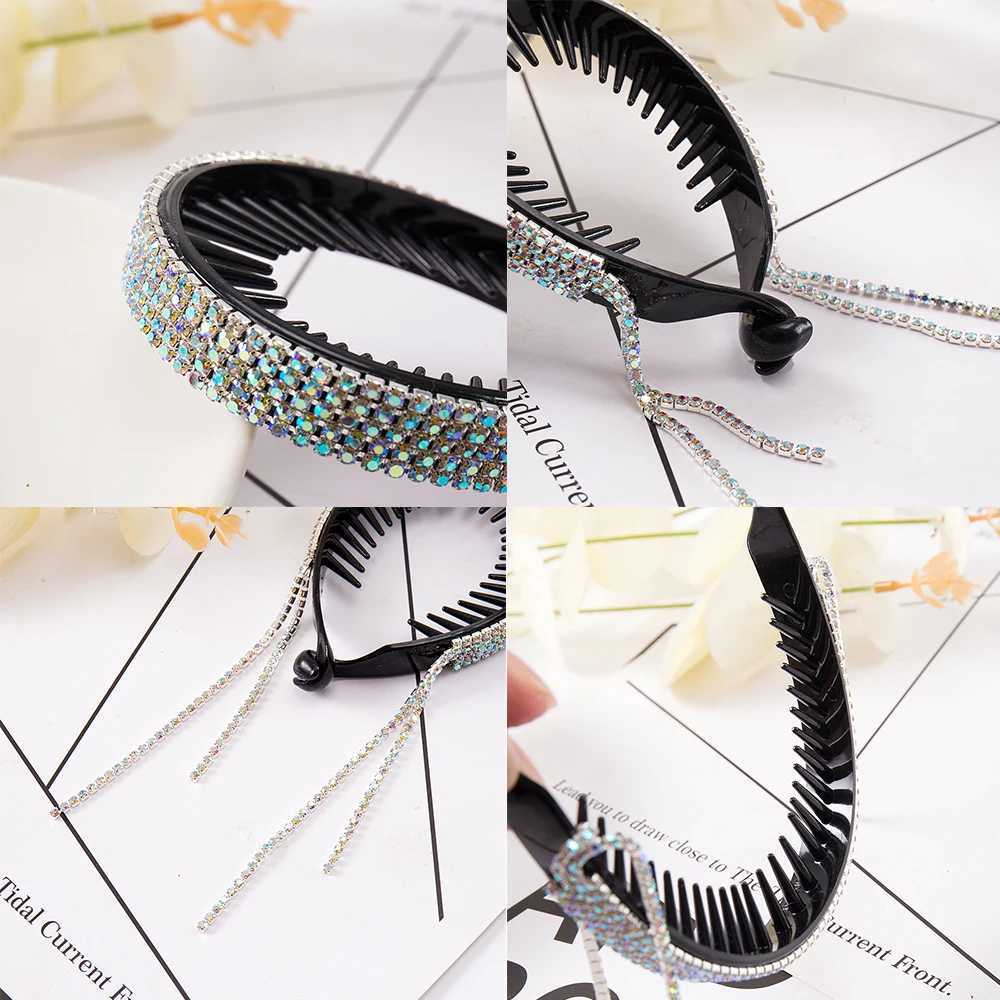 FORWOT Women Elegant Luxury Rhinestone Tassel Ponytail Hair Claws Hair Clips Barrettes Hairpin Headband Fashion Hair AccessoriesW251028