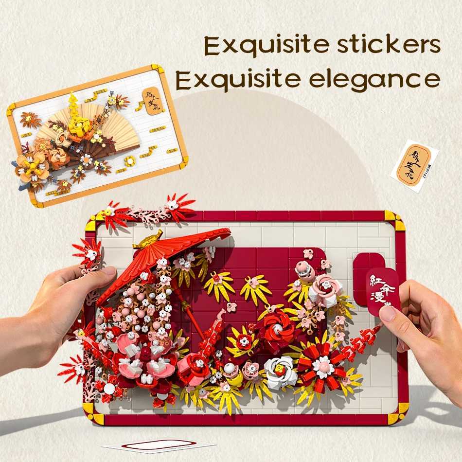Chinese Style 3D Scroll Building Block Sets Educational Toys Flower Bricks New Year Gifts Tabletop Decoration X251029
