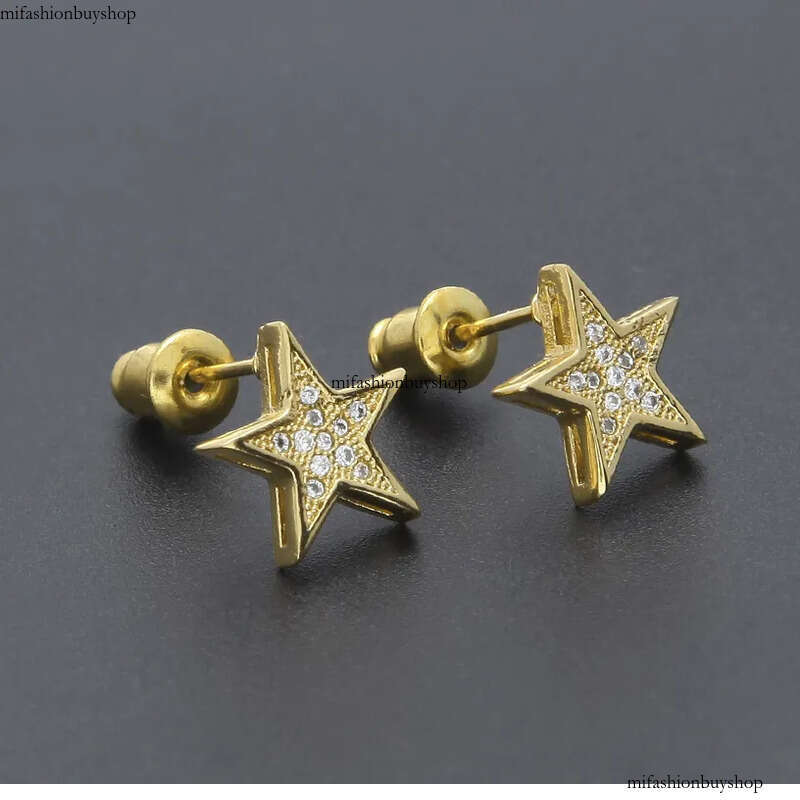 Mens Hip Hop Stud Earrings Jewelry Fashion High Quality Gold Sier Five-pointed Star Earring For Men