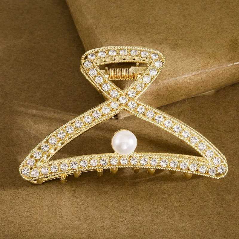 1pc Luxury Toned Hair Claw Rhinestones Pearl Accents Elegant Geometric Designs Perfect Special Events Glamorous Hair AccessoriesW251028
