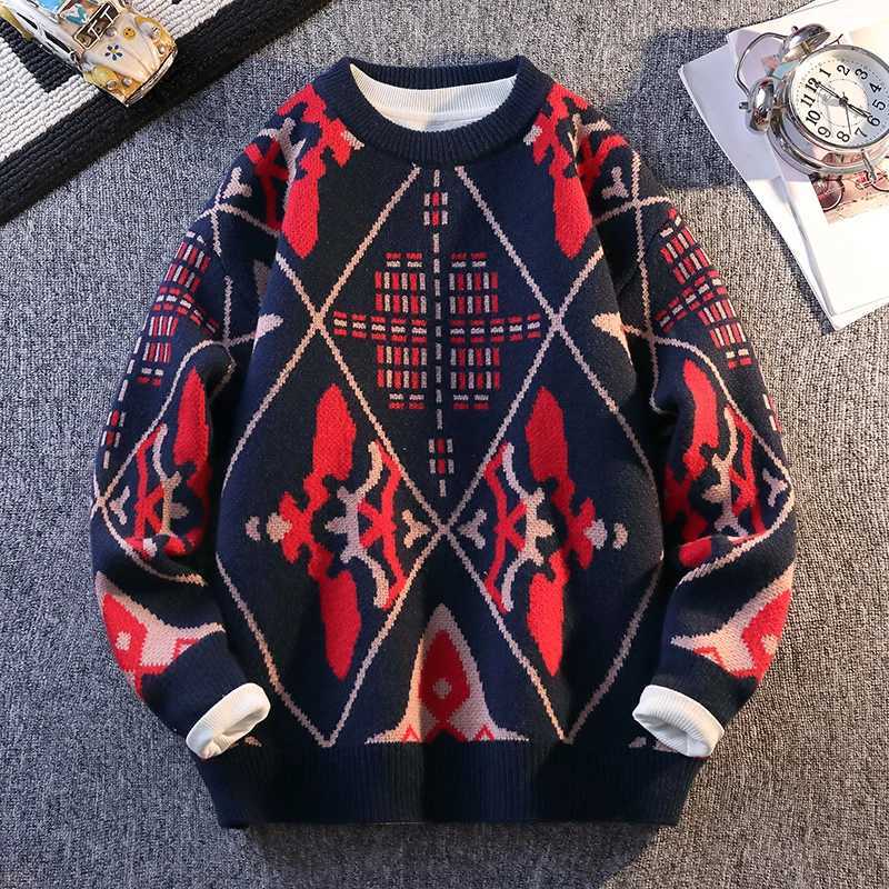Retro Patterned Highquality Knitted Sweater Brand Fashionable High Street Pullover Autumn Winter Daily Casual Warm Pullover J251029