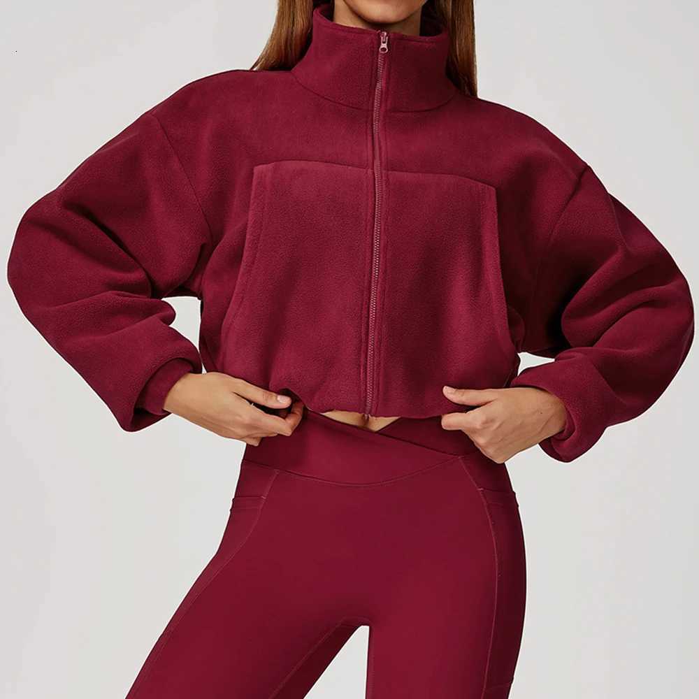 Winter Yoga Long Sleeved Standing Collar Sweatshirt Loose Outdoor Running Sports Jacket Womens Windproof Zipper Warm SweatshirtXJ251029