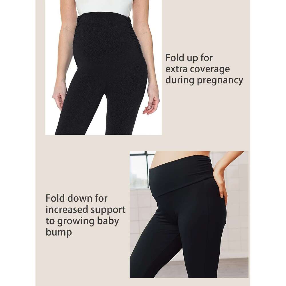 Maternity Leggings Over The Belly Pregnancy Active Wear Workout Yoga Tights Pants 3Pcs Set