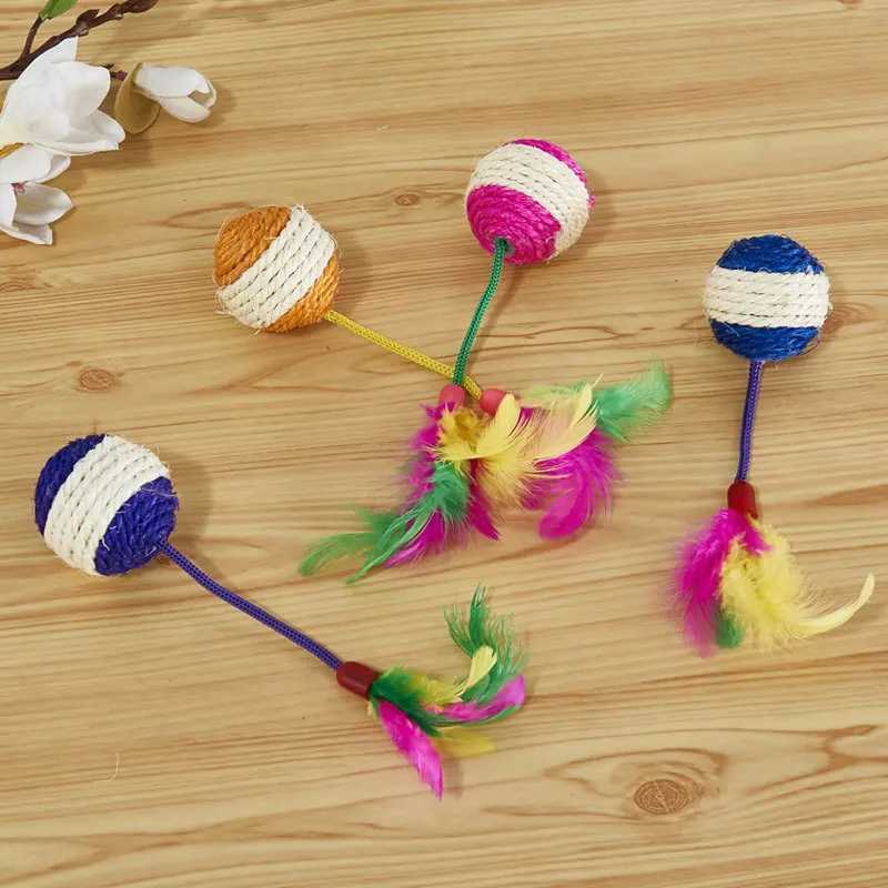 1Pc Cat Toy Sisal Scratching Ball Training Interactive Toy for Kitten Pet Cat Supplies Feather Toy Cat Toys Interactive S251029{category}