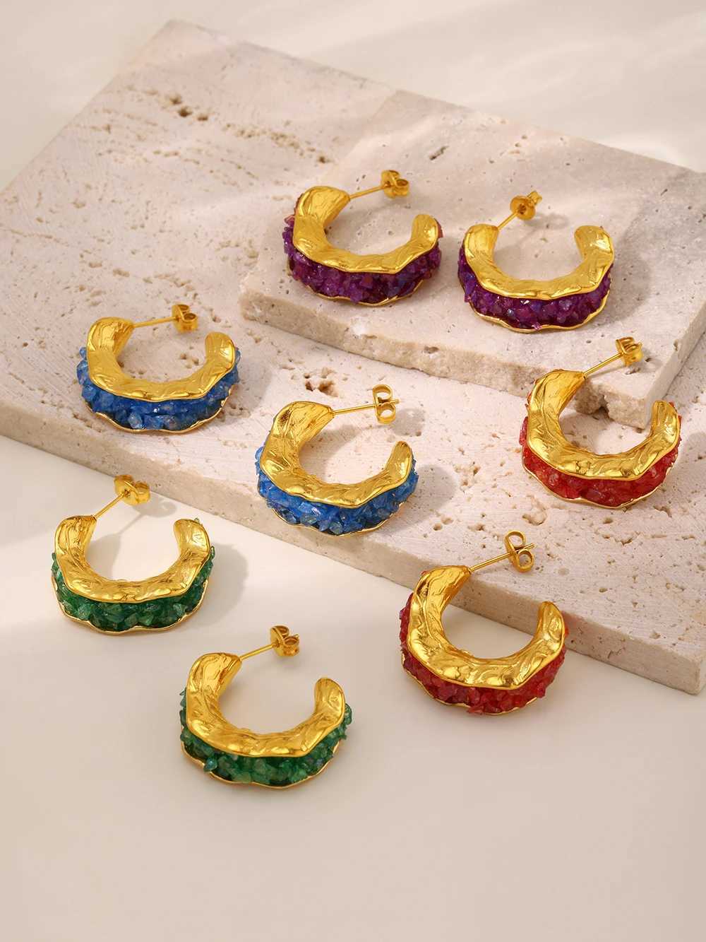 Liora Stainless Steel Dangle Earrings For Women Luxury MultiColor Crystal Stone Statement Stud Earrings Waterproof JewelryW251029