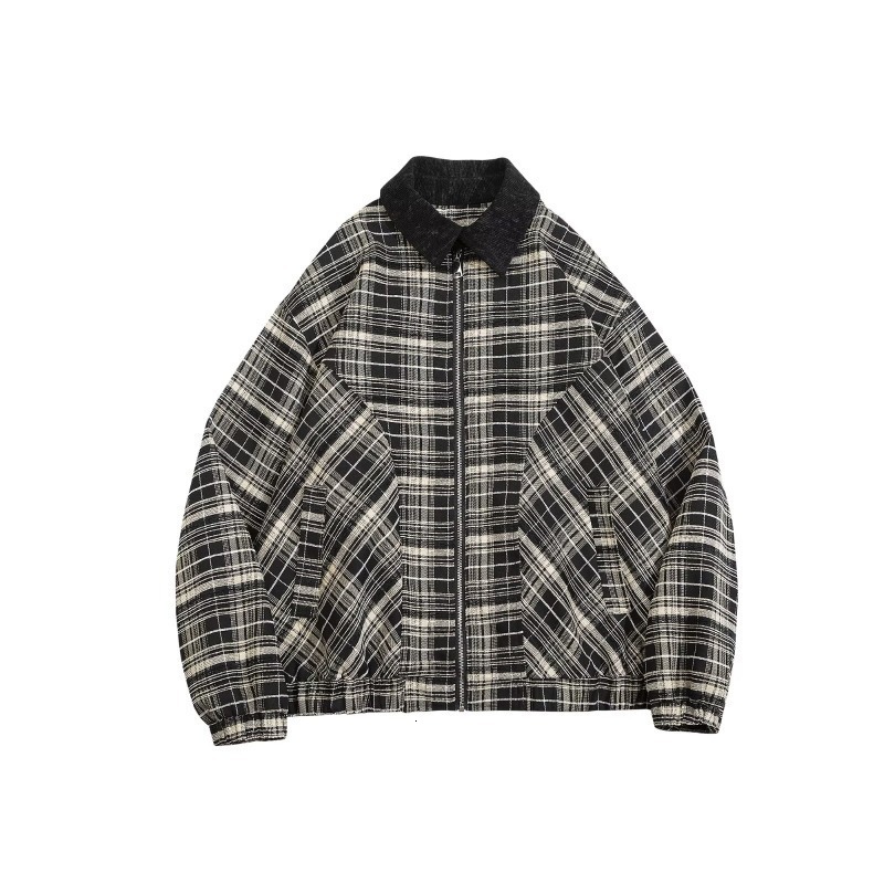 Spring Designer Jacket And Autumn American Style Pilot Short Plaid Jacket Men's Trendy Korean Version Loose Cool Turn-down Collar Workwear Jacket