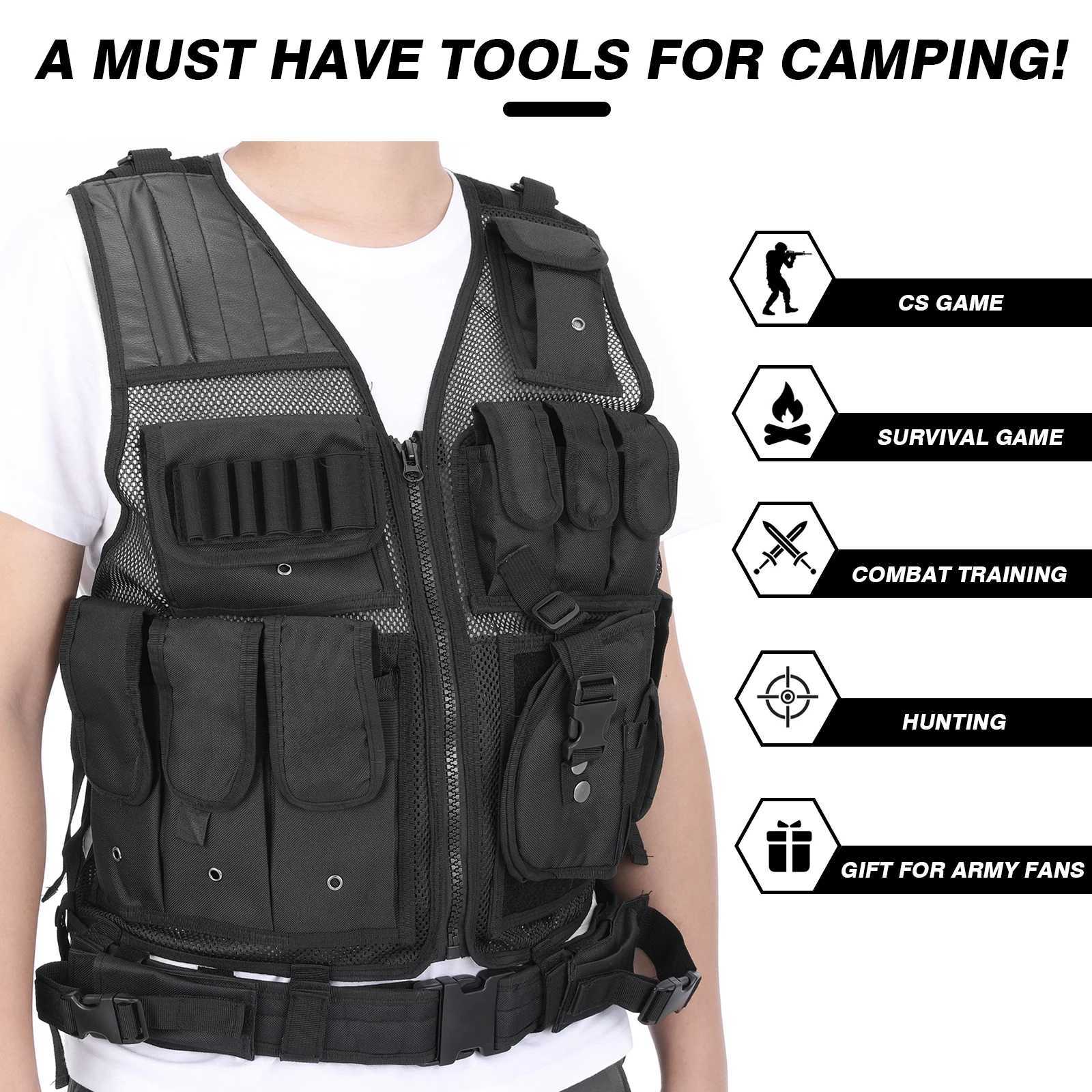Outdoor Camping Tactical Vest MultiPockets Breathable Combat Vest Outdoor Military Airsoft Army Vest For Hunting Camping Hiking W251029