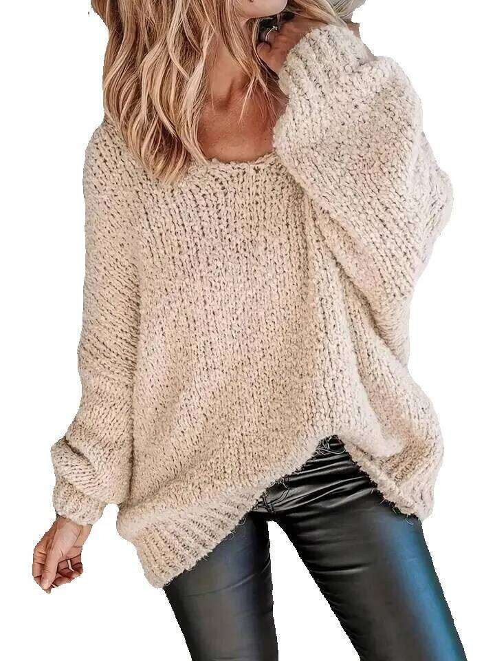 Size Solid Color Cable Knit Sweater, Casual Long Sleeve Round Neck Jumper Fall & Winter, Women's Plus Clothing For Da