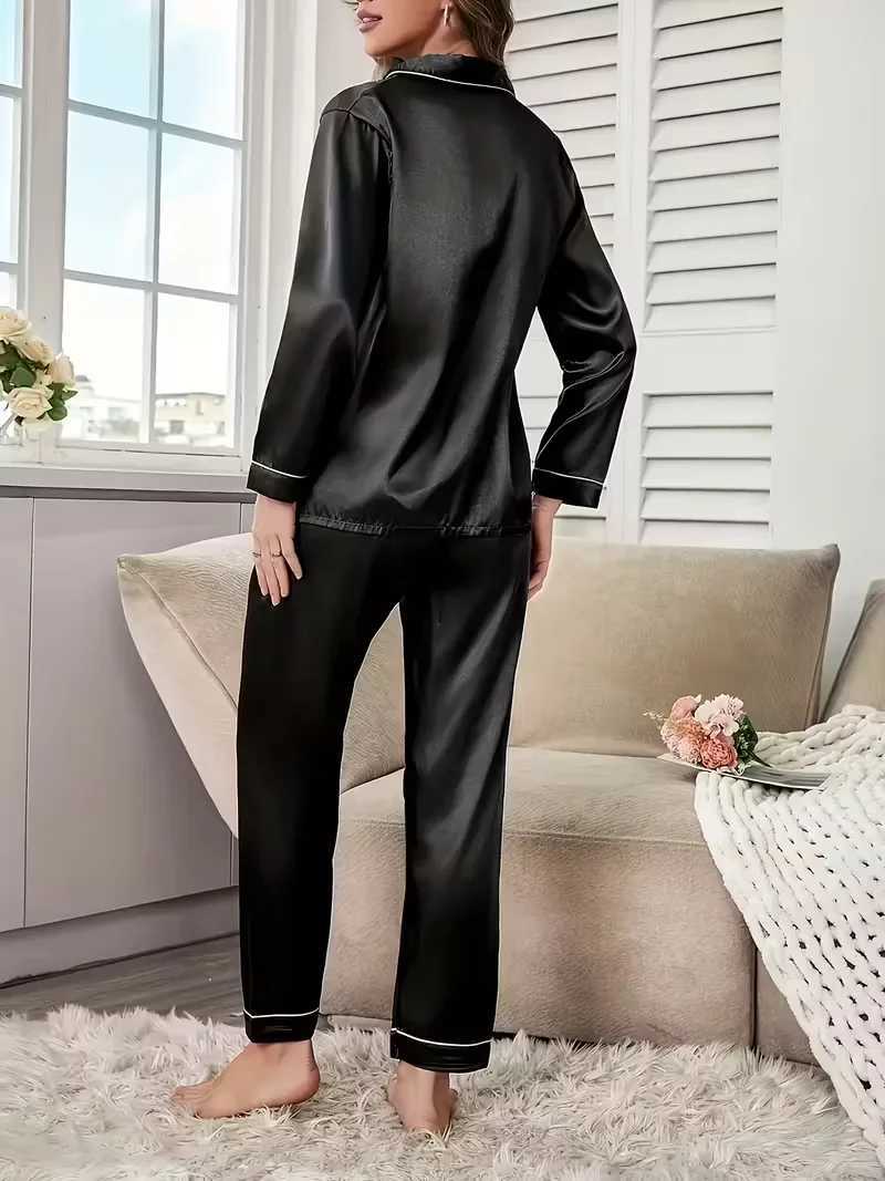 Autumn Winter Silk Pajamas Set for Women Casual Soft Breathable and Relaxed Fit Long Shirt Tops and Long Pants SleepwearT251029