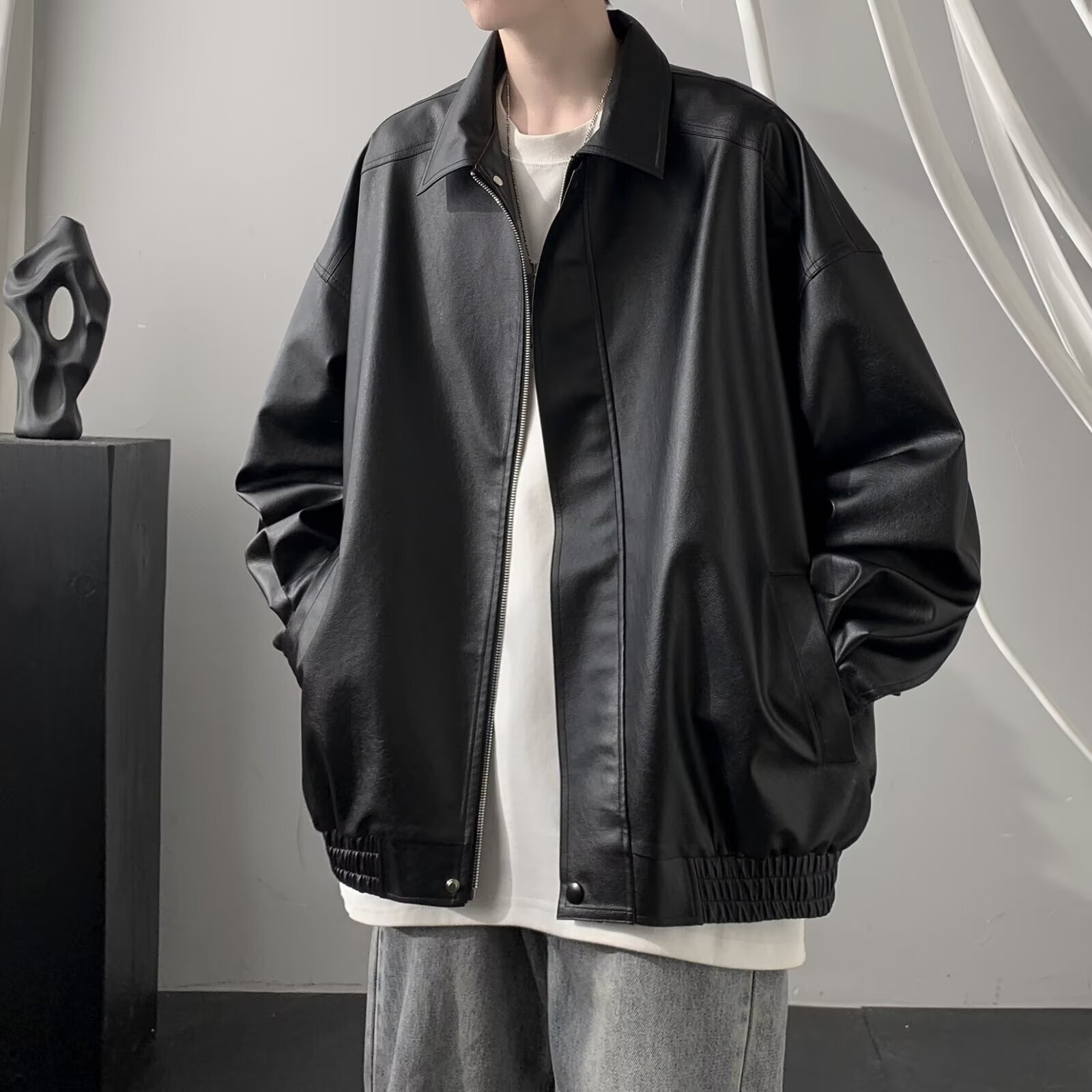 2025 American Style Designer Jacket Leather Jacket For Men Autumn And Winter High-end Feel Cool And Trendy Brand Casual Loose PU Leather Turn-down Col