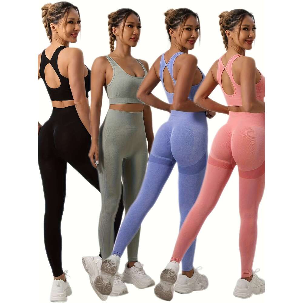 4pcs Sports Tank Top and Yoga Pants Set