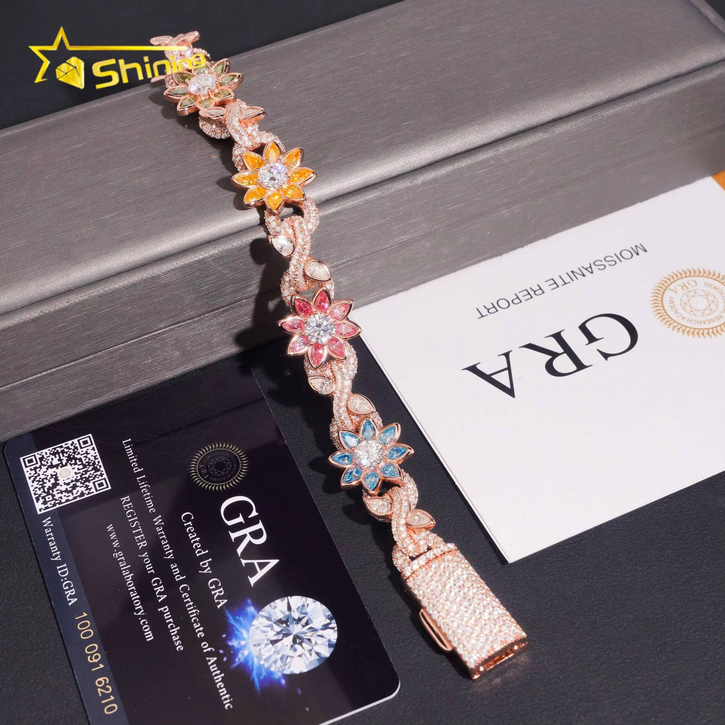 Miossanite Hip Hop Fine Jewelry Sterling Silver 925 D Color VVS Moissanite Diamond Miami Cuban Link Chain Bracelet