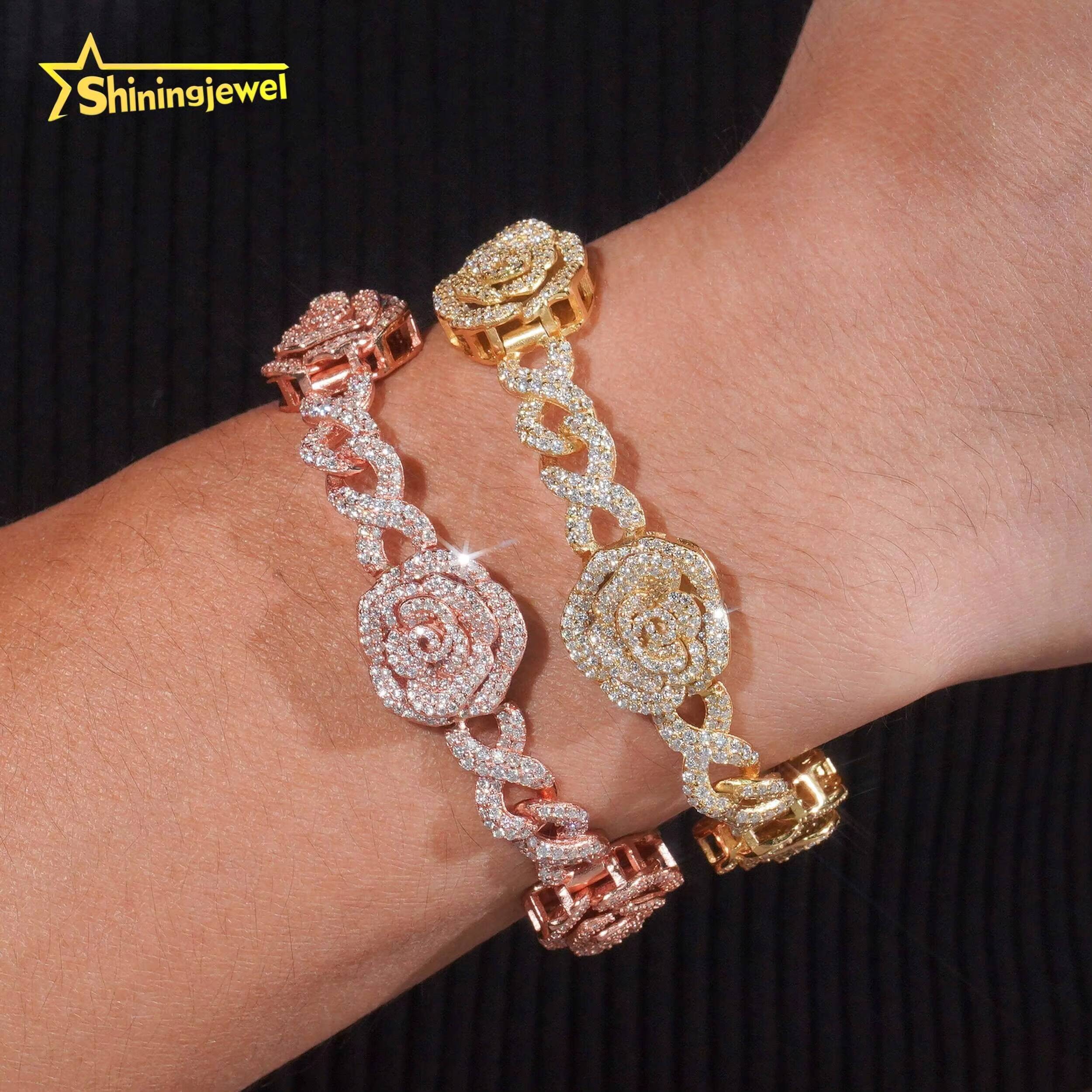 Hip Hop Jewelry Iced Out Infinity 925 Sterling Silver GRA Certificate 3D Rose Flower Moissanite Bracelet