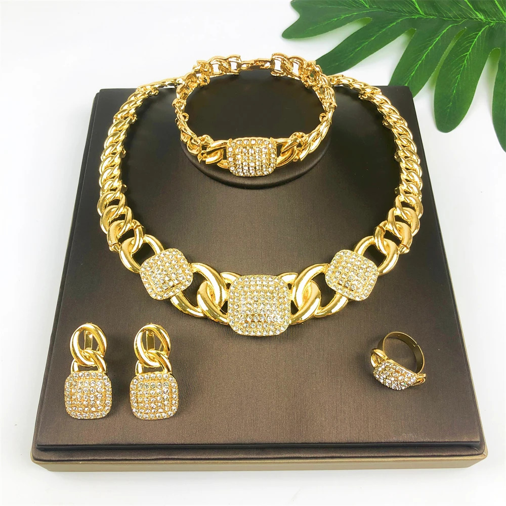 TITI Vintage Women Necklace Bracelet Earring Ring Jewelry Set Minimalist style Fashion 18K Gold Plated Party Jewelry 251028