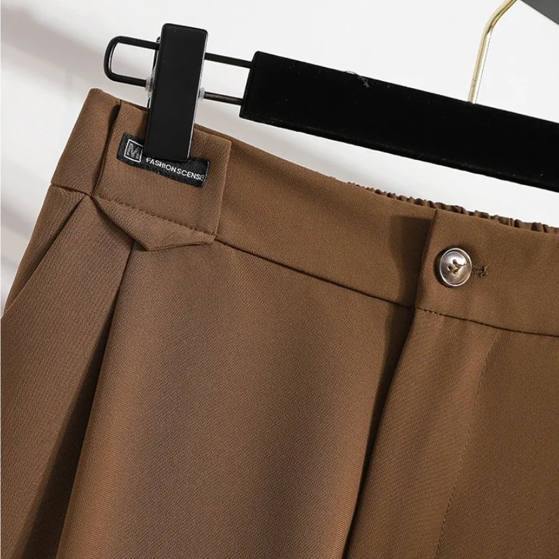 Female Solid Color Casual Trousers Autumn Winter Suit Pants Ladies Pockets Straight Plus Size Ankle Length 251029