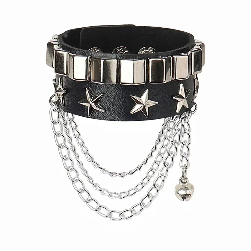 Punk Hip Hop Rock PU Leather Bracelet Unisex Trendy Chain Skull Pentagram Rivet Bracelet Party Jewelry Accessories 251028