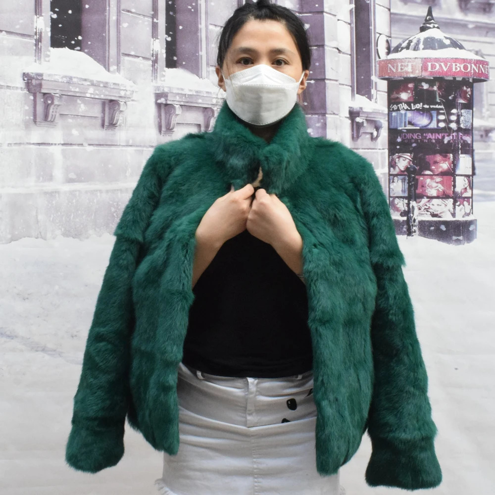 QUEENTINA Real Rabbit Fur Coat Woman Fashion Leather Autumn Winter Jacket Whole Skin For Female Natural Feather 251029