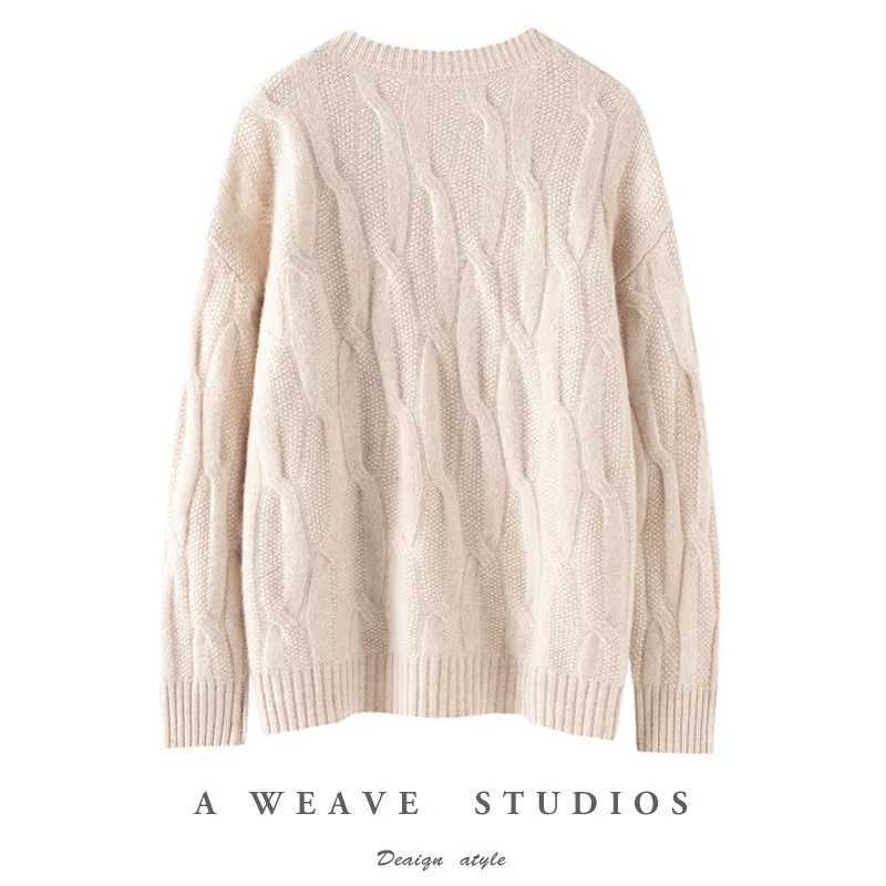 Ladies Loose Fit VNeck Knitted Wool Sweater Thick Lazy Style Australian Pure Wool Long Sleeve Autumn Winter New Arrival J251029