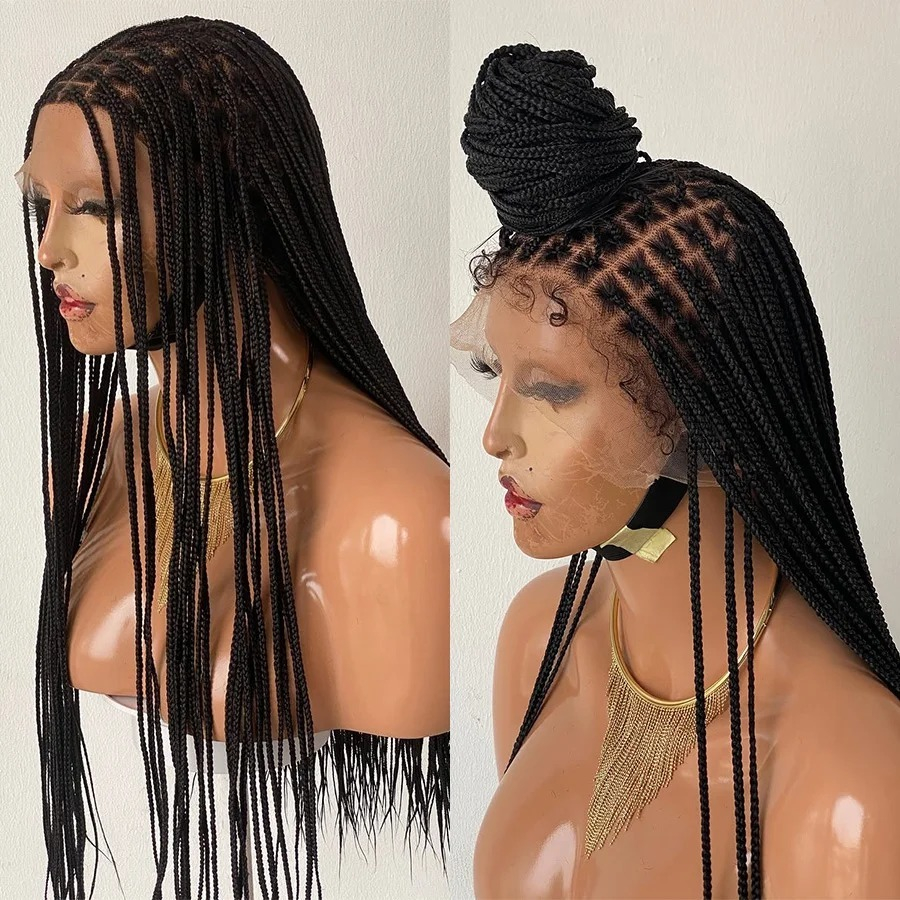 Small Part Knotless Box Braids Wig Glueless Cornrow Black Braided Wigs For Black Woman Full Lace Wig Goddess Braiding Hair Wigs