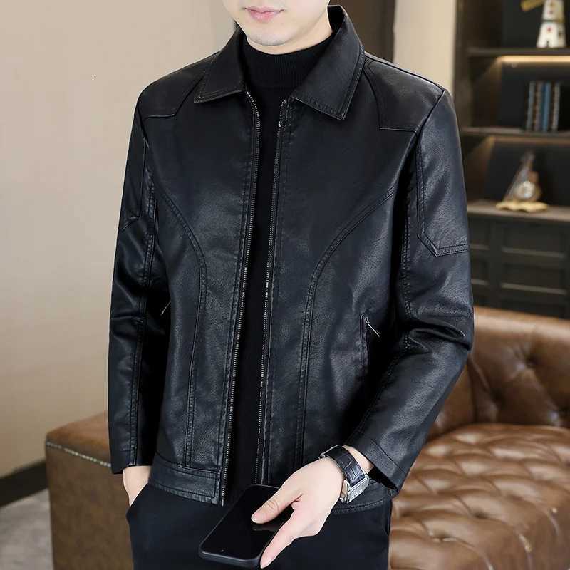 Highquality fashionable cool and trendy new lapel PU leather jacket for men highquality windproof cool and versatile jackeT251029