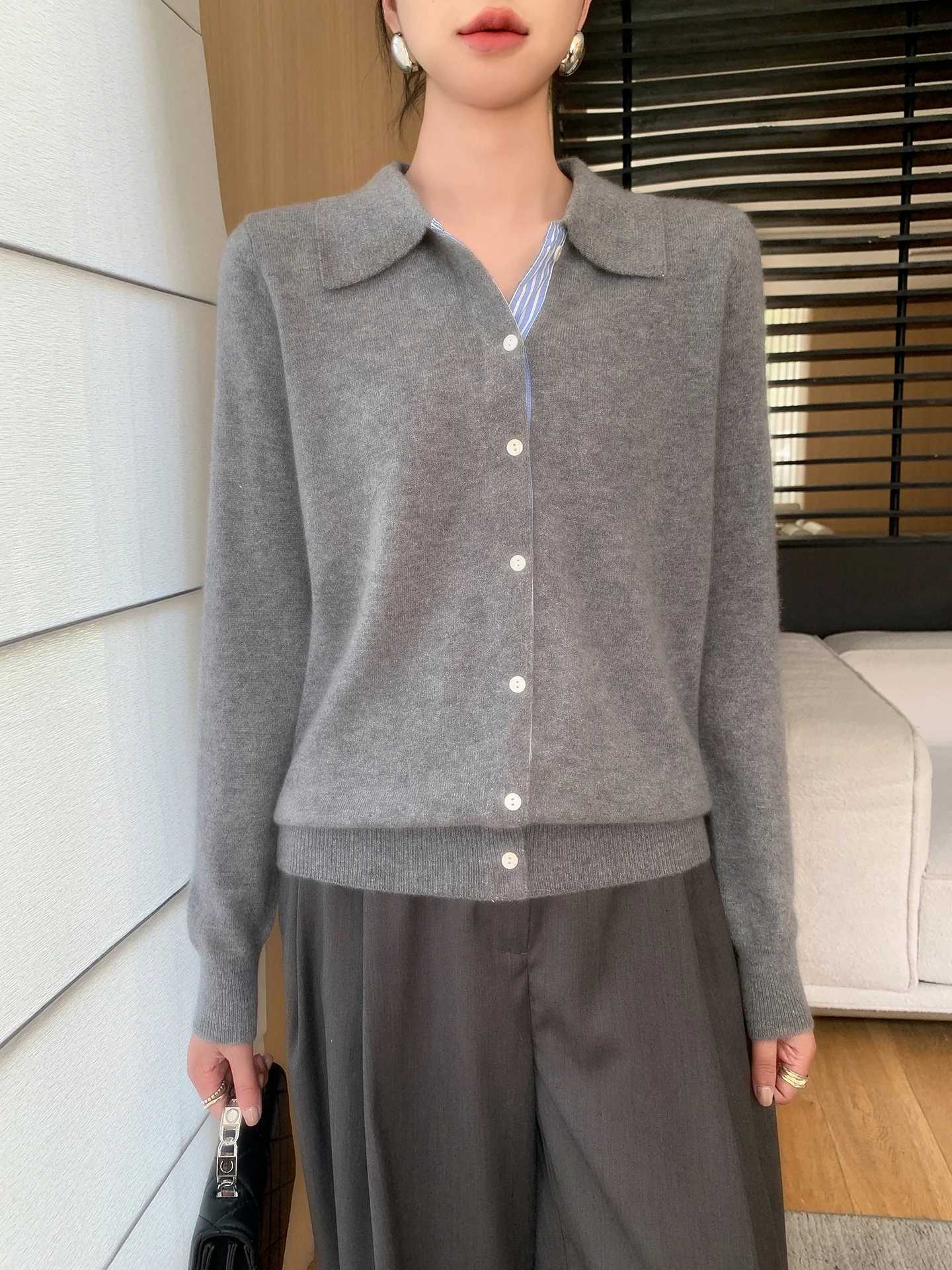 Women Cardigans Single Breasted Polo Collar Fake Two Pieces Long Sleeves Autumn Winter Fashion Korean Knitted Pullovers JumperT251028