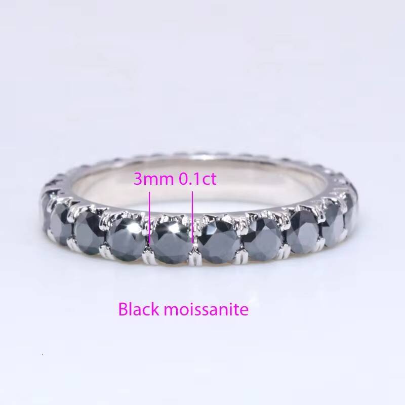 Customized 925 Sterling Silver Eternity Band Ring High Quality Round Brilliant Cut 3mm Black Moissanite Ring Band for Men Women