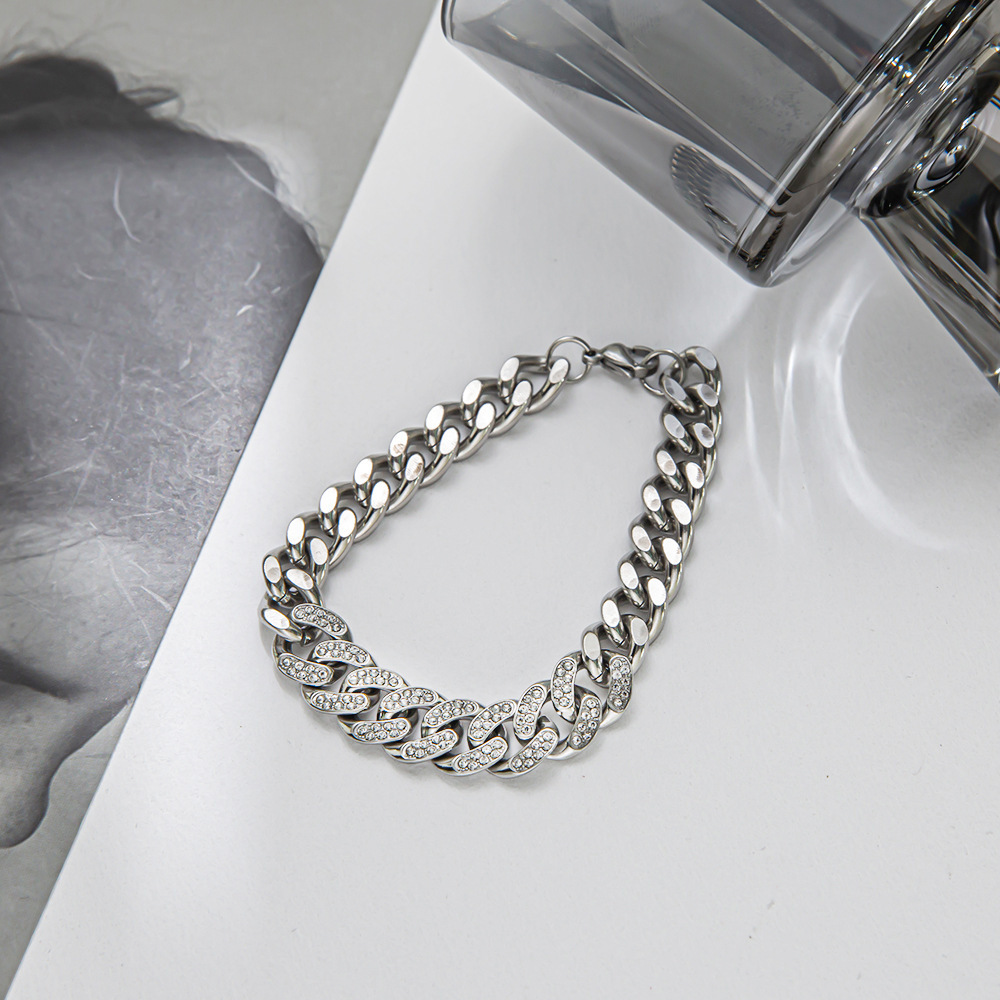 Fashion Cuban Bracelet for Men High Street Hip Hop American Style Ins Trend Thick Chain Non-Fading Jewelry s7419