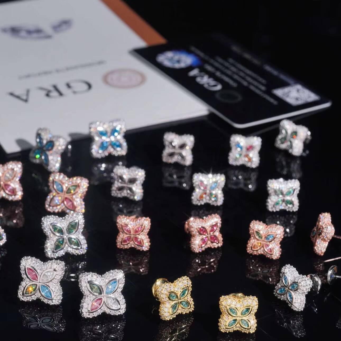 Ready to Ship 15mm Color Moissanite Flower Stud Earrings 925 Silver Hip Hop Earrings Iced Out Earrings Pass Diamond Test