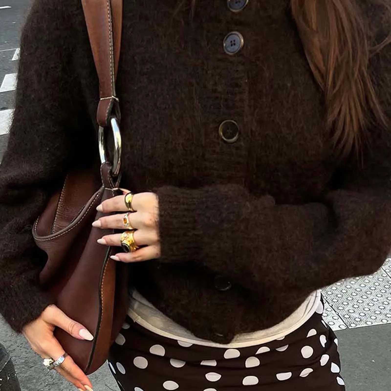 Women Vintage Autumn Winter Warm Sweaters Cardigan Preppy Basic Long Sleeve O Neck Button Up Solid Color Knitwear Casual TopsT251028