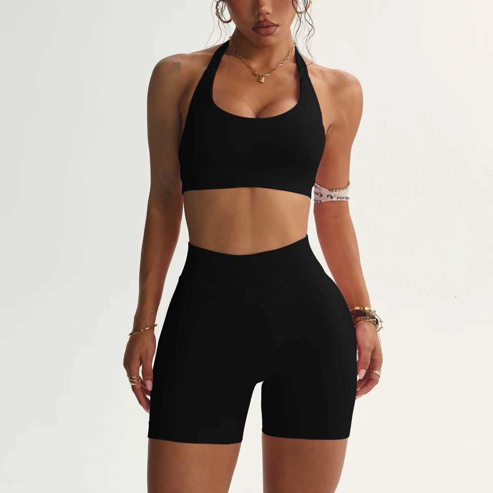 Shorts Set Seamless Yoga Set Women Halter Sports Bra Low Waist Scrunch Bum Gym Shorts 2 PCS Sports Suits Workout ClothesXJ251029