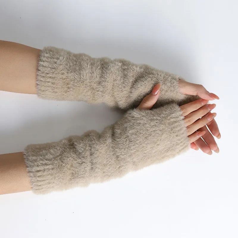 Pink Fingerless Gloves Y2K Wrist Warmers Arm for Women Chic Streetwear Fall Winter MinkLike Velvet 251013