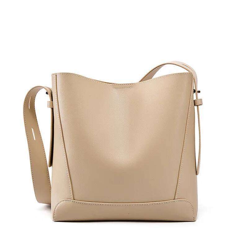 2025 New High-End Leather Women's Cowhide Bucket Bag, Large Capacity Single Shoulder Crossbody Bag
