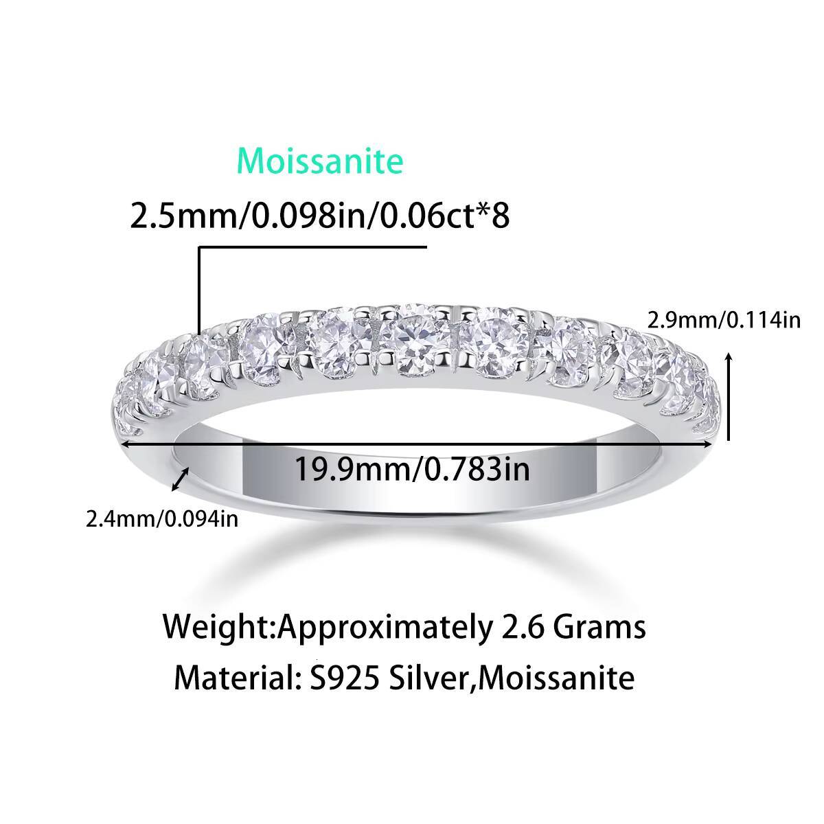 Trendy Jewelry S925 Sterling Silver Straight Lined Ring With Moissanite Diamond Gemstones for Weddings Engagements or Parties