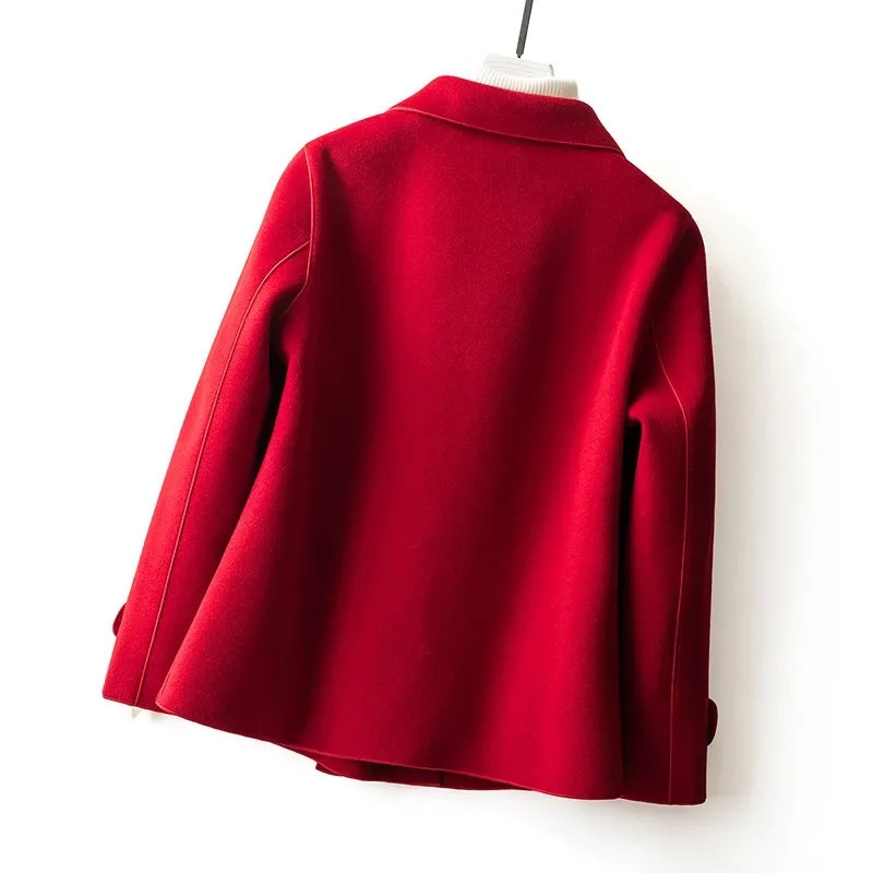 HighQuality DoubleSided Woolen Coat For Women 2025 Short Temperament Doll Neck Mothers Outfit Woolen Coat Female Red Came 251029