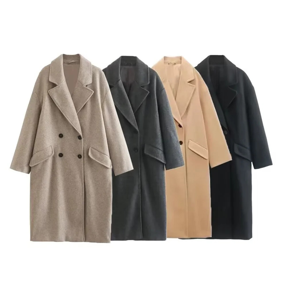 Winter Product Womens Fashion and Casual Versatile Flip Collar Double breasted Button Long Woolen Coat Co 251028