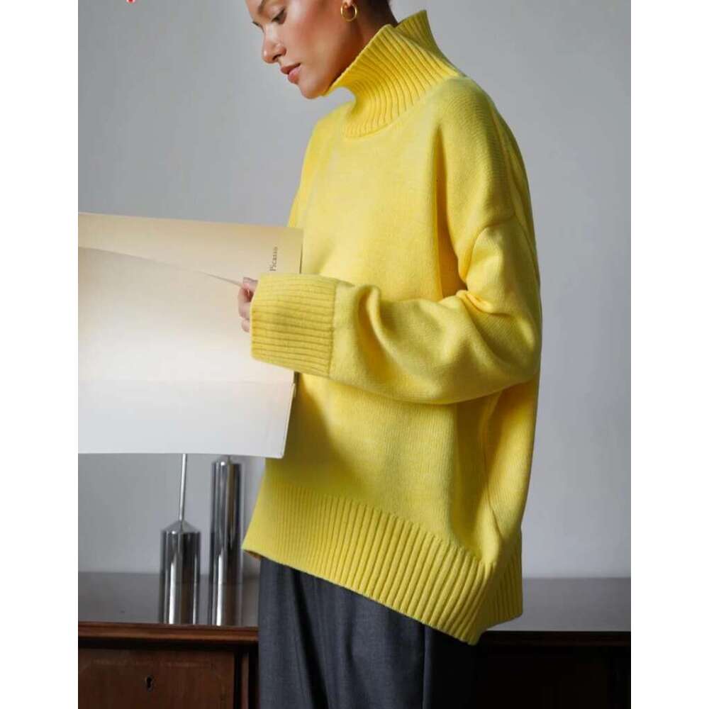Autumn Women's Knitted Sweater Oversize High Collar Yellow Pullover Soft Winter Warm Vintage Red Sweaters For Women Women Sweater Designer Sweate
