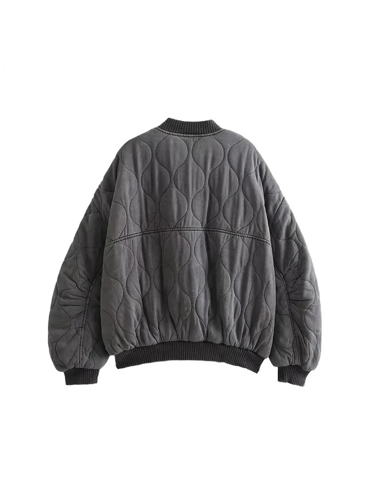 Womens Fashion Round Collar Single Breasted Long Sleeve Jacket Solid Color Quilted Warm Casual Jacket 251028