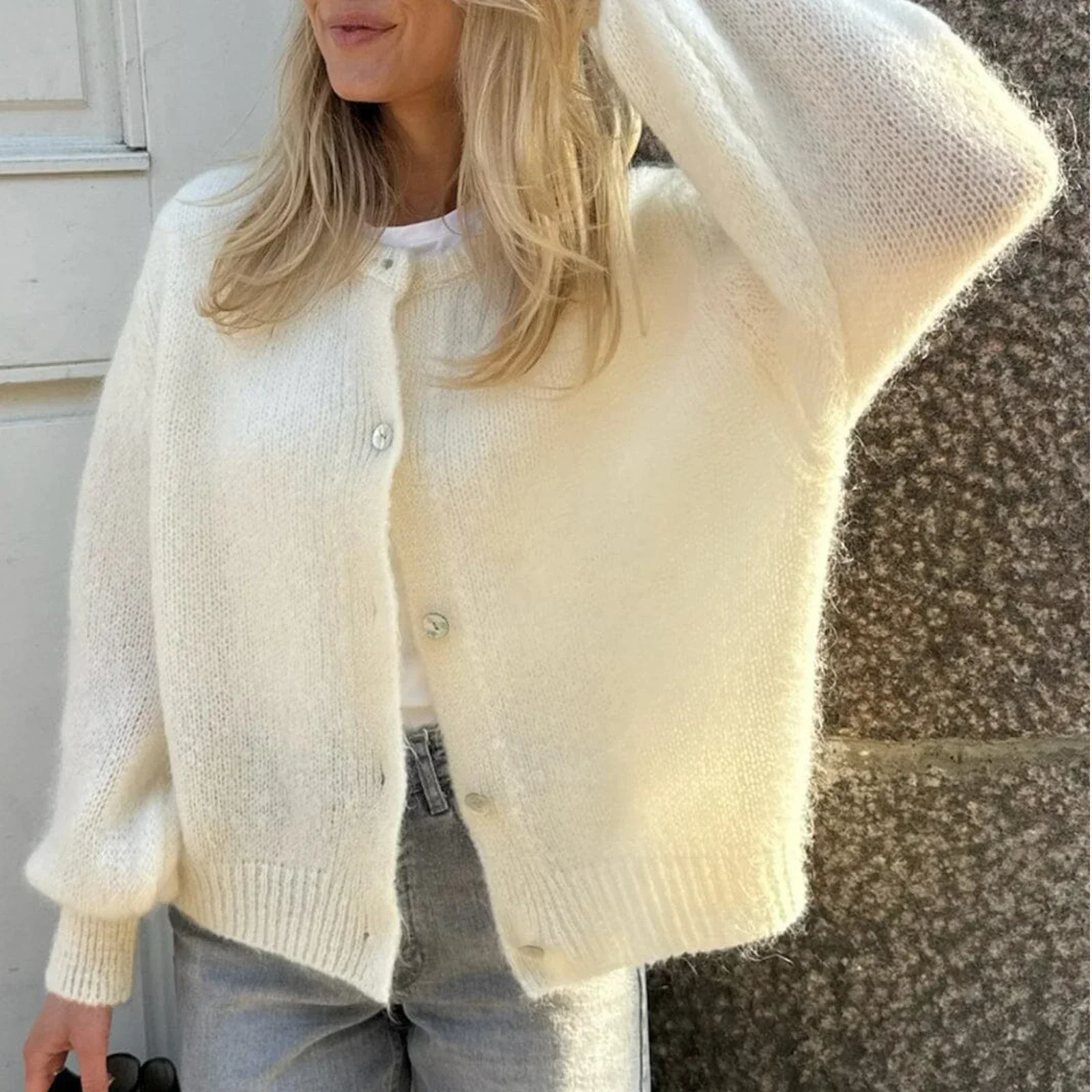 Women Solid Knitted Single Breasted Cardigan Oneck Long Sleeve Loose Soft Sweater Autumn Lady Knitwear 251029