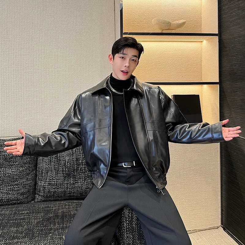 2024 Autumn Winter New Highend Handsome Locomotive Leather Jackets Mens Short Windproof Longsleeve Faux Leather Cotton JacketT251029