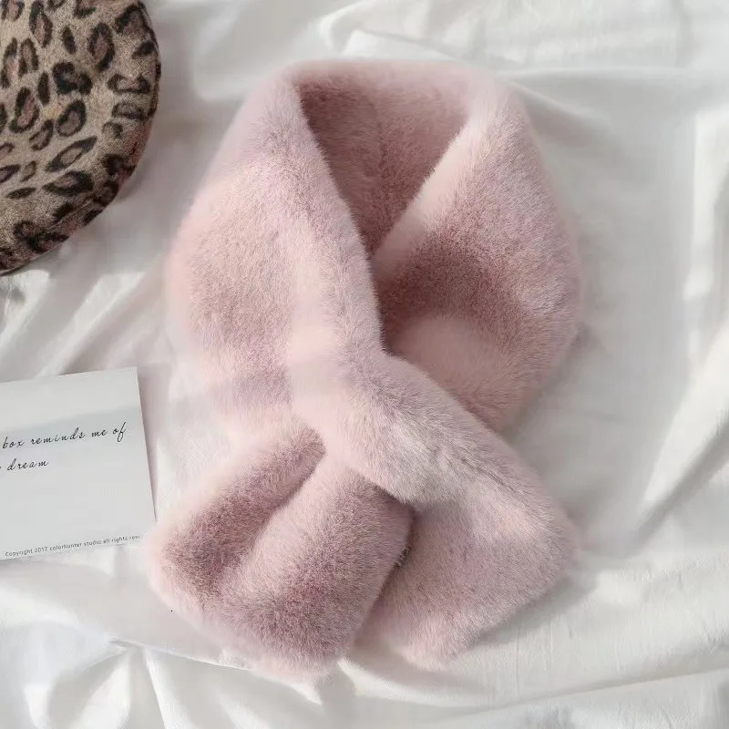 Korean Winter Faux Rabbit Fur Scarf Women Girls Scarf Soft Plush Scarves Solid Color Neck Collar Warmer Stuff Christma Gift 251029