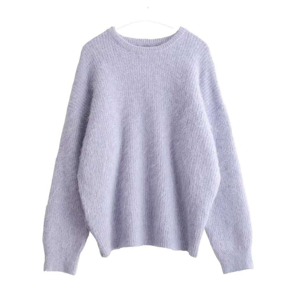 Women's Sweater Pullover Solid Loose Neck New Soft Alpaca Female Tops Woman Knitwear Jumpers Spring Autumn Soft and waxy imitation raccoon fleece
