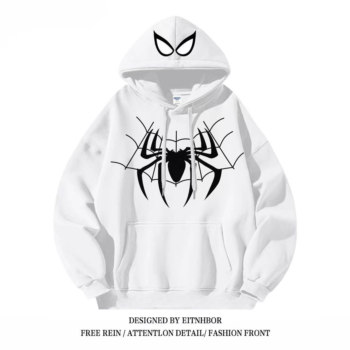 American retro designer velvet Spider Man hoodie for male and female students, loose and fashionable new jacket for autumn and winter