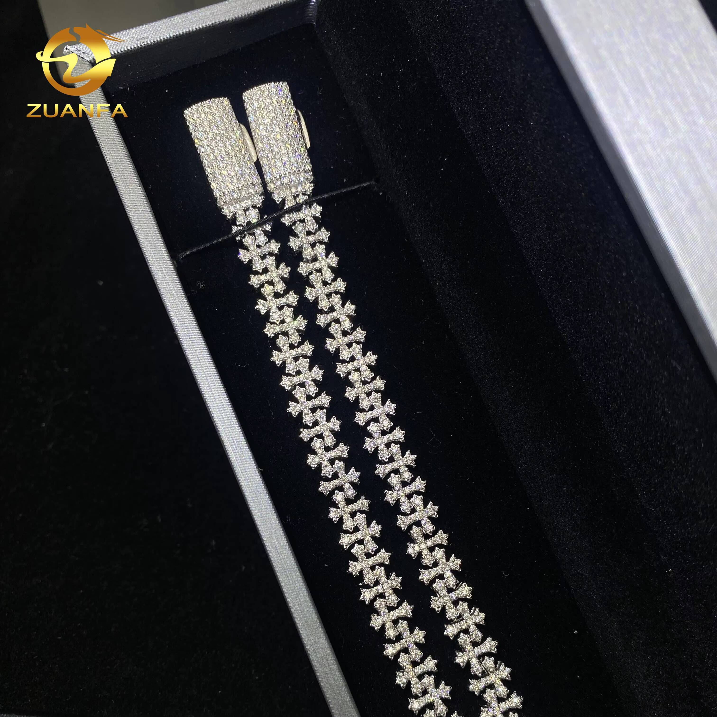 85mm Hip Hop Jewelry Custom VVS Moissanite Bracelet Sliver 925 Cuban Link Chain Diamond Iced Out Cross Necklace Bracelet