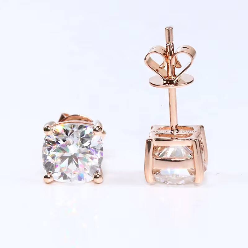 Fine14K Solid Gold Jewelry 6mm 1ct Version Total 2 Carat Per Pair Cushion Cut 18K Rose Gold Moissanite Studs Earrings