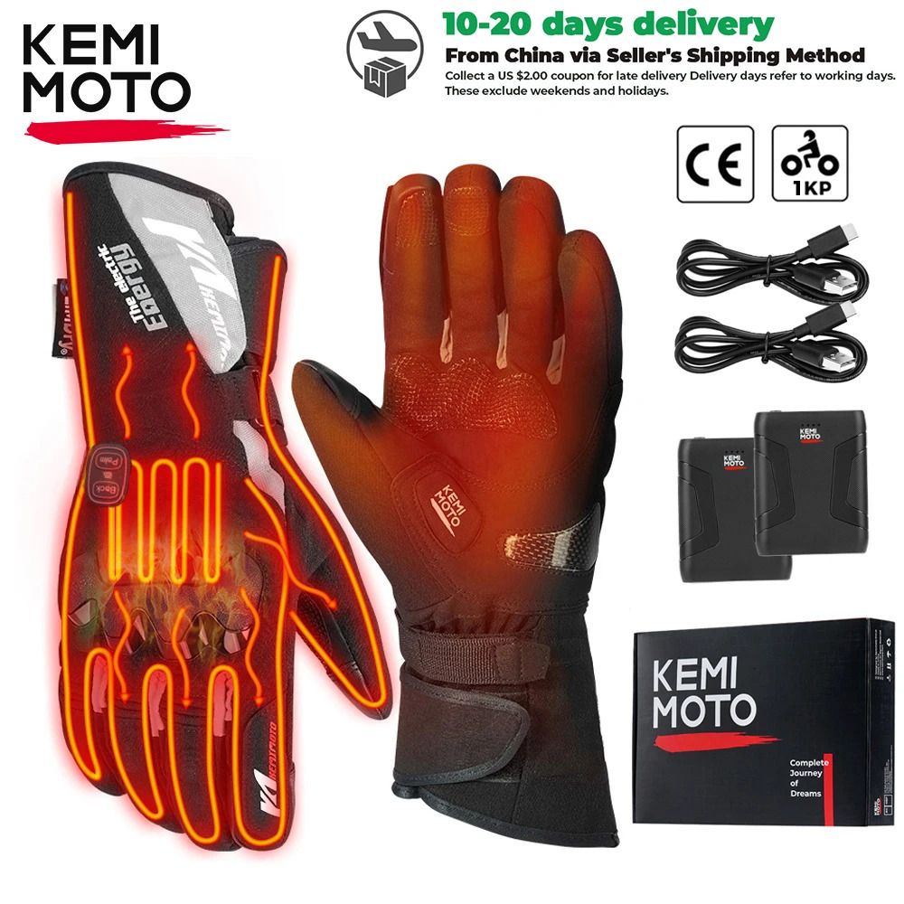 KEMIMOTO Heated Gloves Motorcycle Winter Moto Warm Waterproof Rechargeable Heating Thermal For Snowmobile 251013